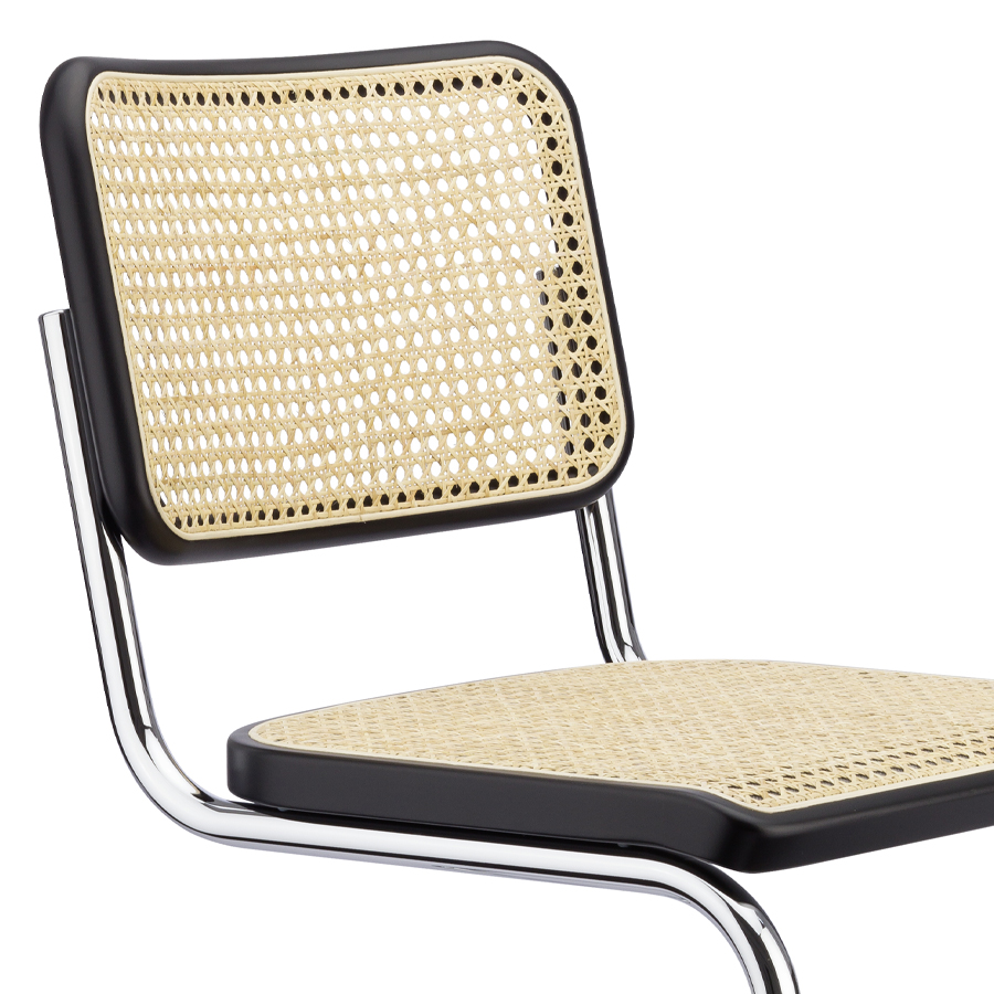 THONET Stahlrohr-Freischwinger S 32 Rohrgeflecht-Sitz Buche gebeizt schwarz - Nahaufnahme