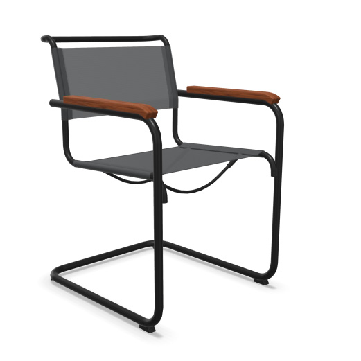 THONET Stahlrohr-Freischwinger S 34 N Outdoor Mit Armlehnen mit Auflage Irokko geölt