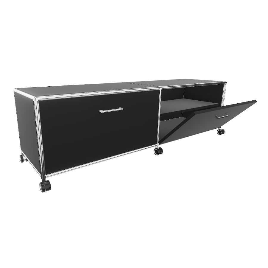 Bosse TV-Board Höhe 1 OH Breite 160 cm in Melamin Schwarz mit Klappe offen