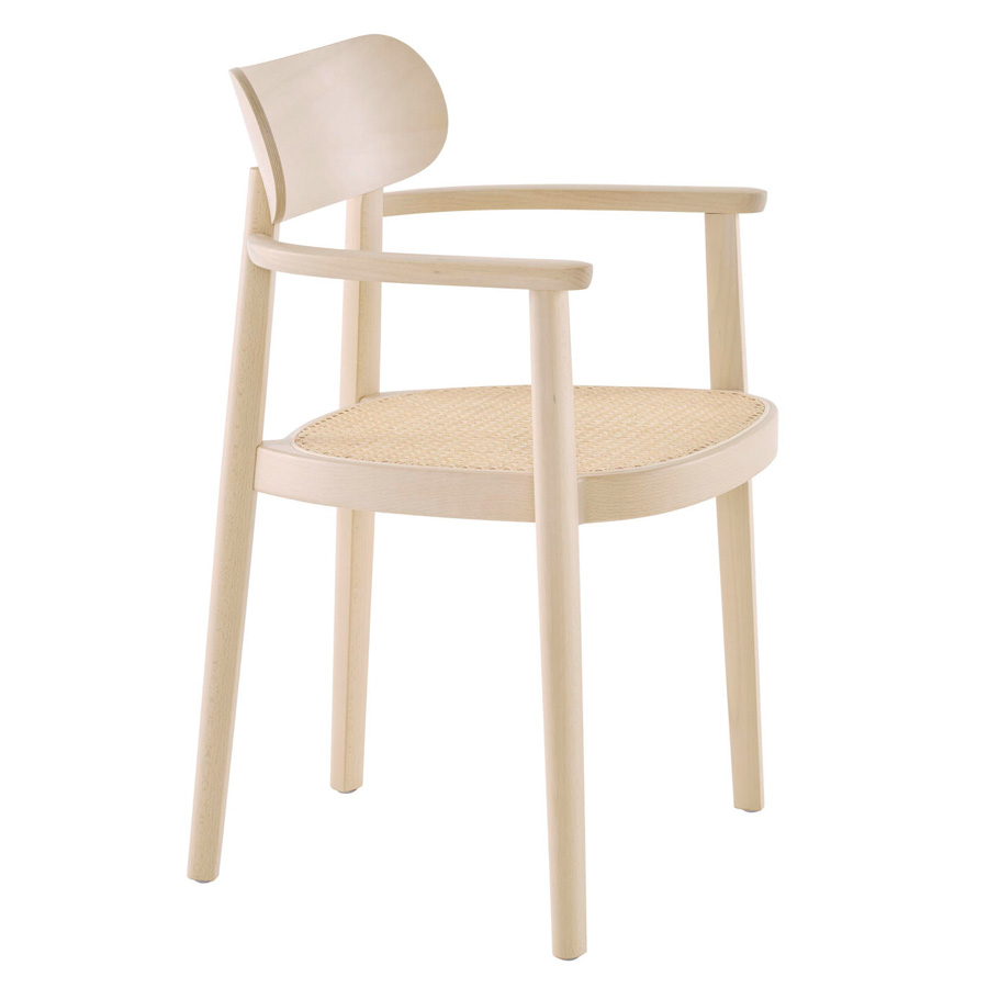 THONET 118 FV Holzstuhl mit Armlehnen | Rohrgeflecht-Sitz | Buche gebeizt aufgehellt
