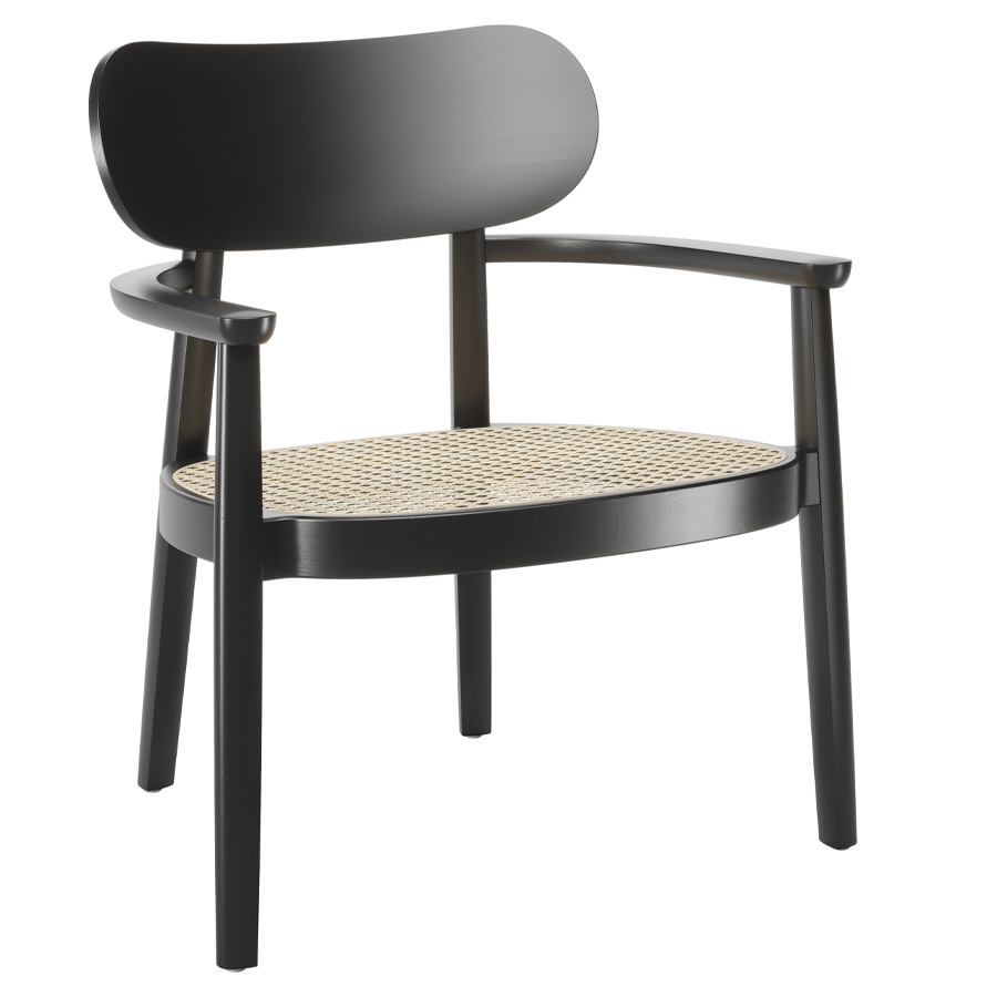 THONET 119 F Holzstuhl mit Armlehnen u. Rohrgeflecht-Sitz Buche gebeizt schwarz