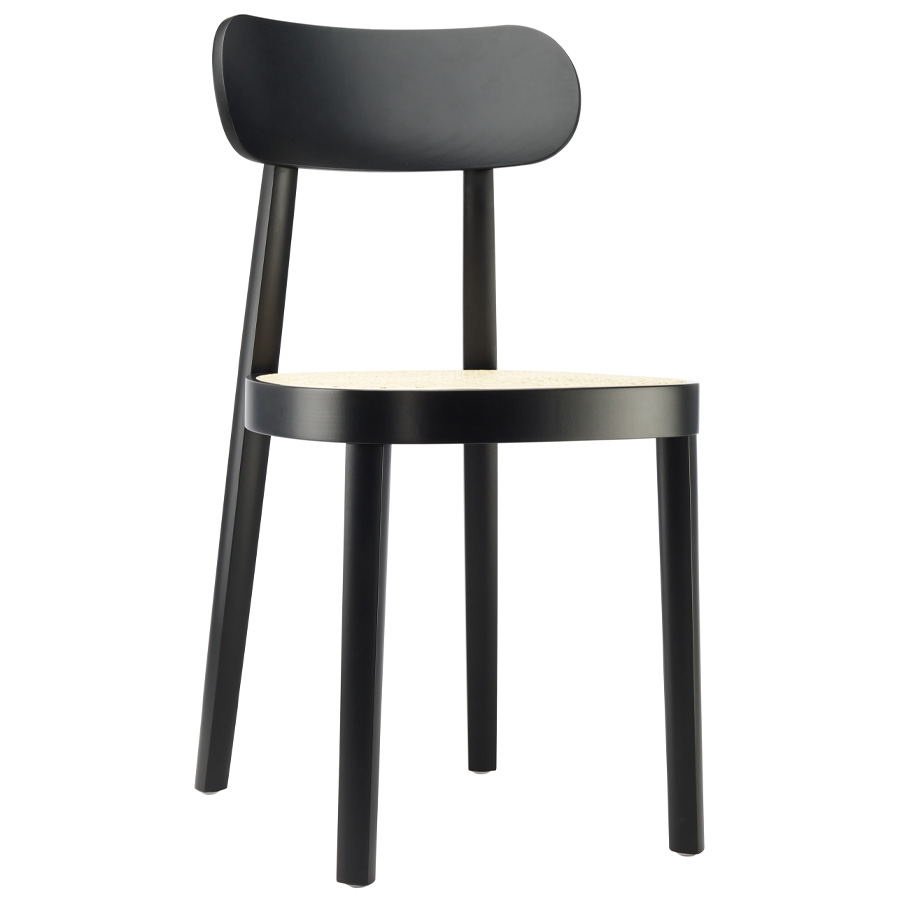THONET 118 Holzstuhl Buche gebeizt schwarz mit Rohrgeflecht-Sitz