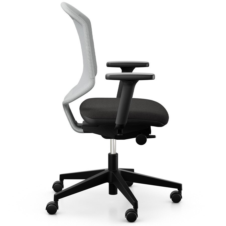 Giroflex 434-3019 steingrau mit Armlehnen und Kunststoff-Fußkreuz - Seitenansicht