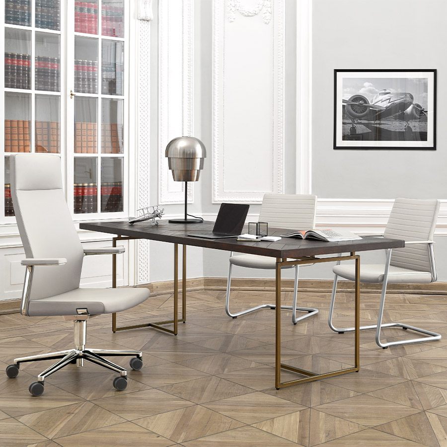 Profim MyTurn 21VN Freischwinger Bezug Leder Premium weiß, mit Steppung auf Sitz und Lehne, mit Armauflage in Leder schwarz