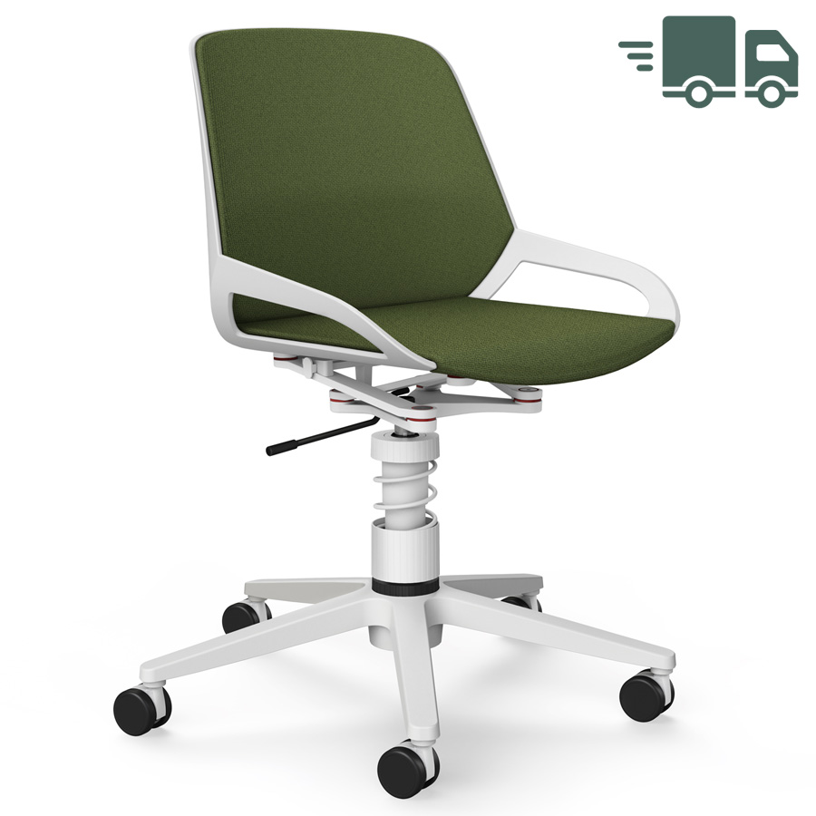 Aeris Numo Task mit Federbein weiß - Fußkreuz mit Rollen - Sitz- u. Rückenpolster Cura farngrün