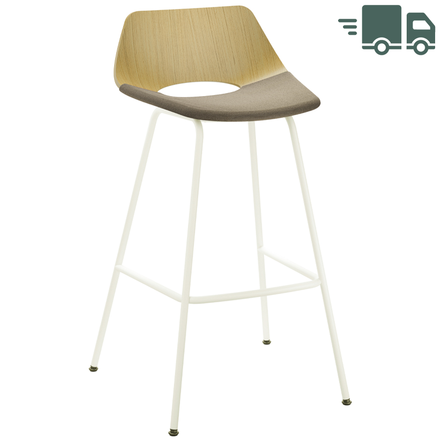 THONET S 661 SPVH Stahlrohrhocker Eiche - Sitzfläche gepolstert - Gestell weiß