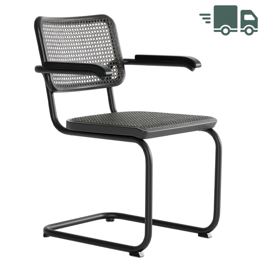 THONET S 64 V Dark Melange schwarz | Stahlrohr-Freischwinger mit Armlehnen | Gestell schwarz