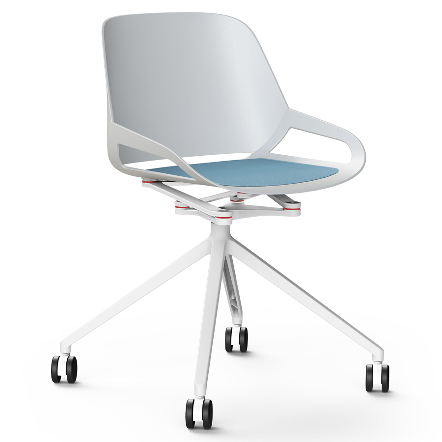 Aeris Numo Fußkreuz Rollen weiß - Sitzschale u. Kinematik weiß - Sitzkissen blau