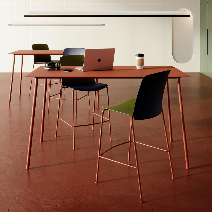 Arper Onemm Tischplatte rot, Gestell Stahl, rot lackiert