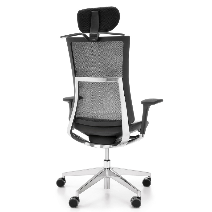 Profim Violle 151 SFL Bürodrehstuhl mit Netzrücken - Leder Sitzpolster + Fußkreuz/Gestell Alu poliert