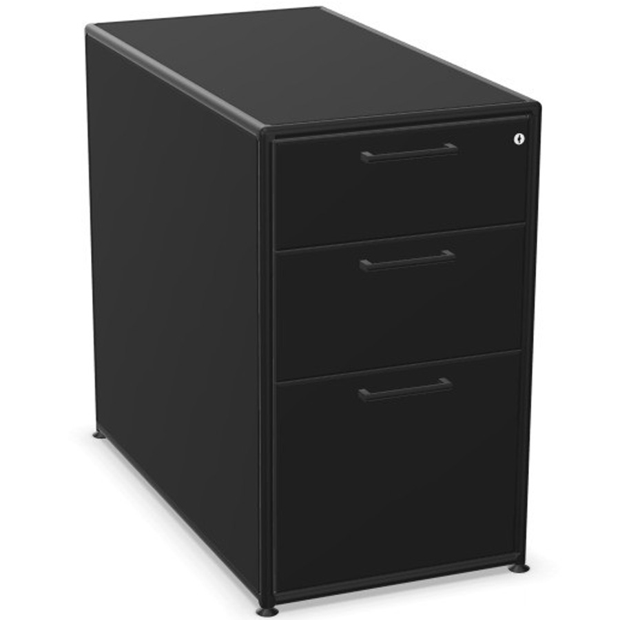 Bosse Modul Space Standcontainer auf Stellgleiter in Melamin Vulkanschwarz mit schwarzem Rohr