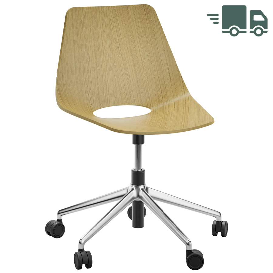 THONET S 661 DR Formholz-Stuhl - Fußkreuz mit Rollen - Edelholz Eiche - Gestell poliert