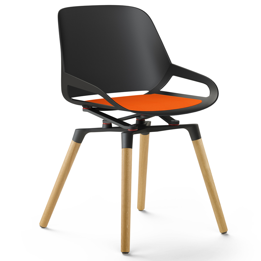 Aeris Numo Holzgestell - Sitzschale u. Kinematik schwarz - Sitzkissen orange-rot