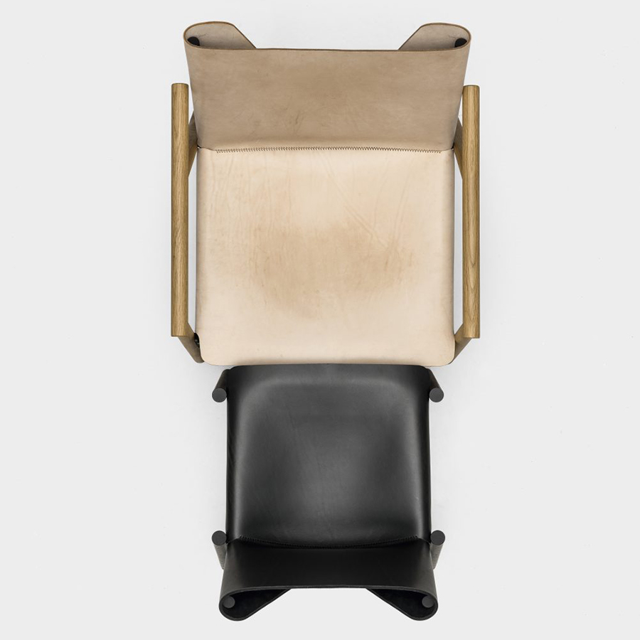 Kristalia Design Lederstuhl 1085 natur udn schwarz