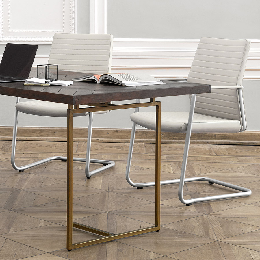 Profim MyTurn 21VN Freischwinger Bezug Leder Premium weiß, mit Steppung auf Sitz und Lehne, mit Armauflage in Leder schwarz