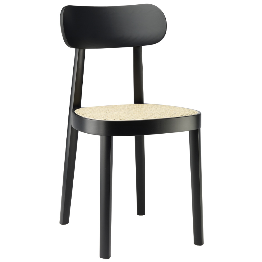 THONET 118 Holzstuhl Buche gebeizt schwarz mit Rohrgeflecht-Sitz