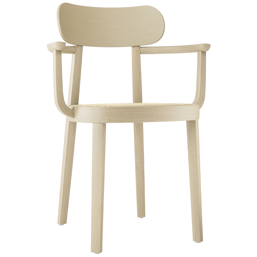 THONET 118 F Holzstuhl mit Armlehnen u. Rohrgeflecht-Sitz Buche gebeizt aufgehellt
