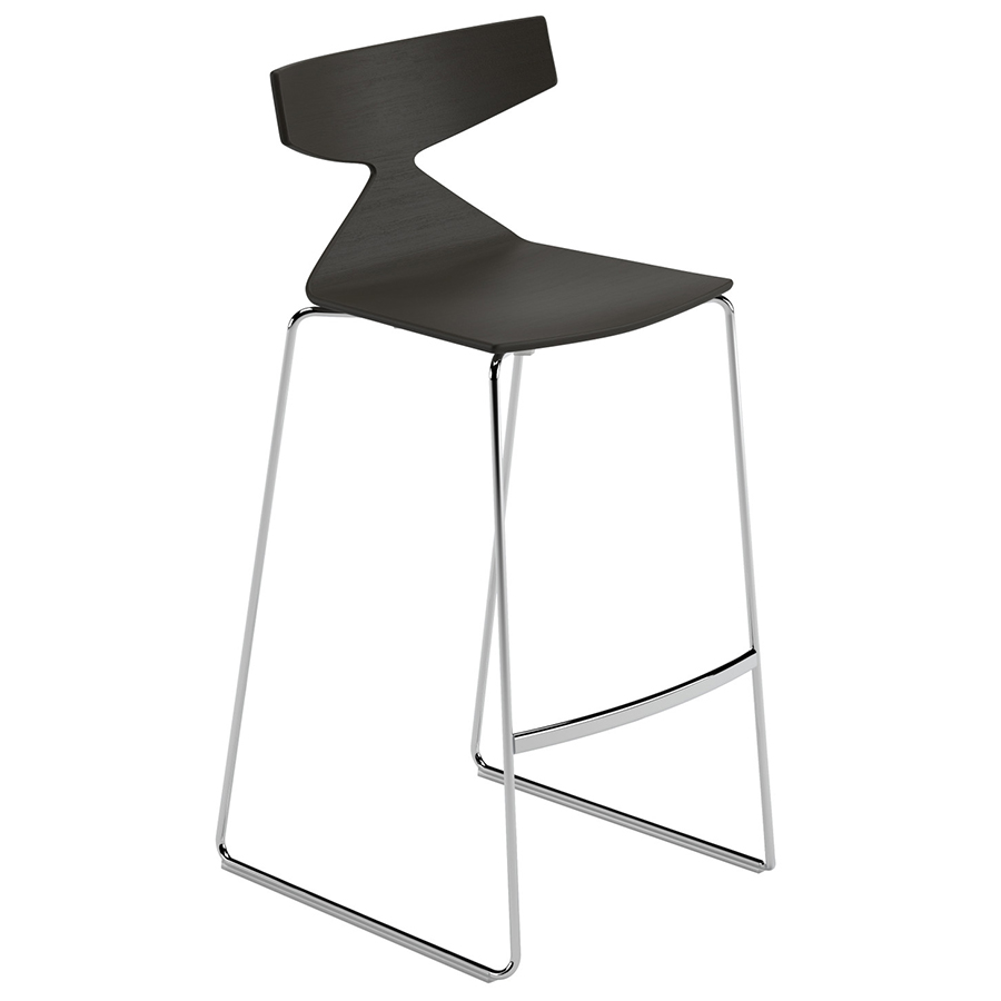 Arper Saya Barhocker mit Sitzschale in Holz Schwarz und Gestell verchromt Höhe 75 cm