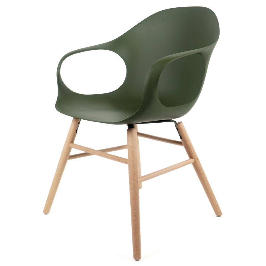 Kristalia ELEPHANT Stuhl mit Holzgestell Sitzschale olivgrün Gestell Buche