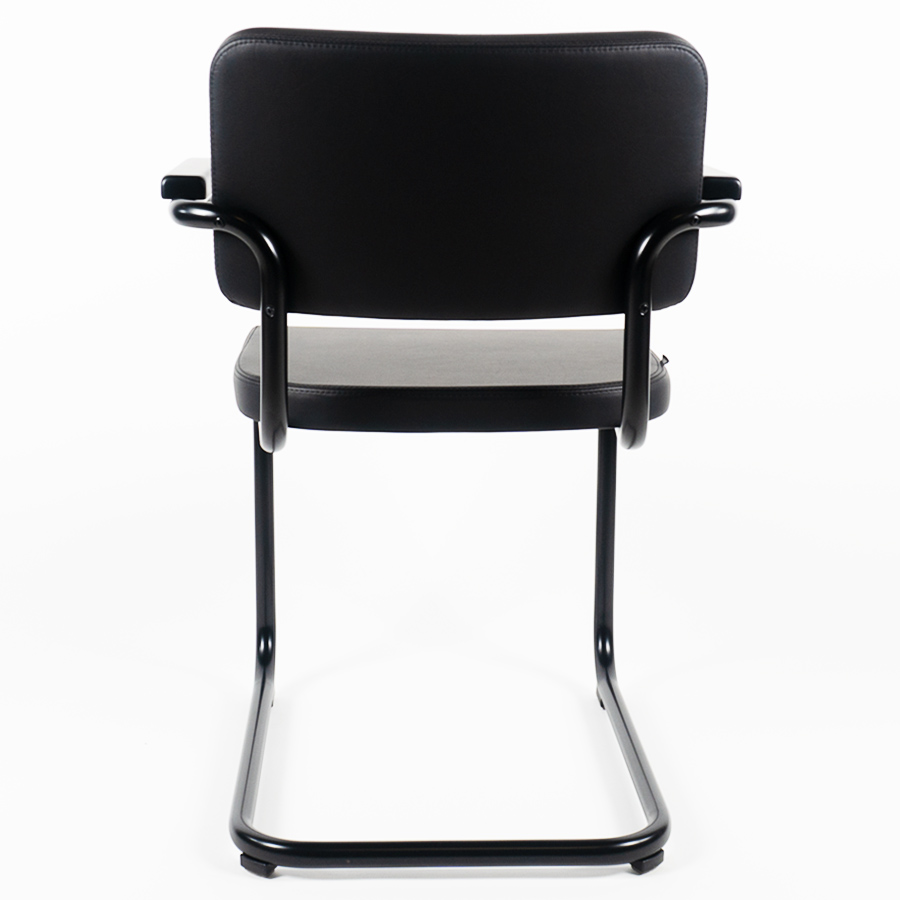 THONET Stahlrohr-Freischwinger S 64 PV Polstersitz Nappa Naturleder schwarz mit Armlehnen