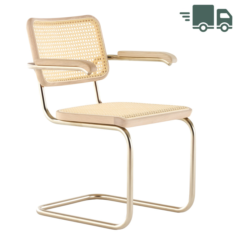 JS. THONET S 64 V NORDIC 04 | Eiche weiß pigmentiert | Stahlrohr-Freischwinger mit Armlehnen