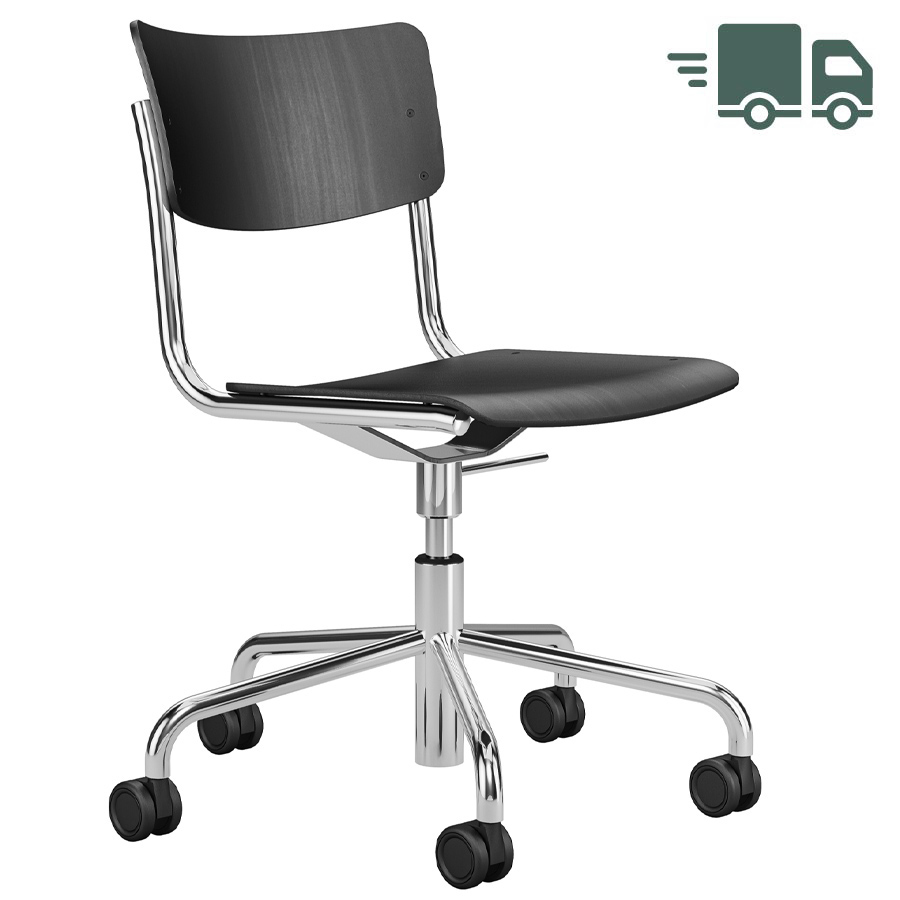 THONET Drehsessel S 43 DR schwarz - Gestell verchromt