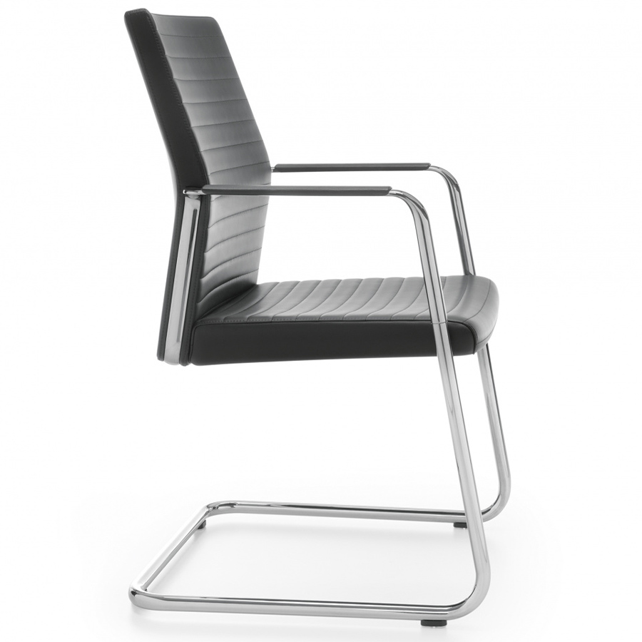 Profim MyTurn 21VN Freischwinger Bezug Leder Premium schwarz, mit Steppung auf Sitz und Lehne, mit Armauflage in Leder schwarz