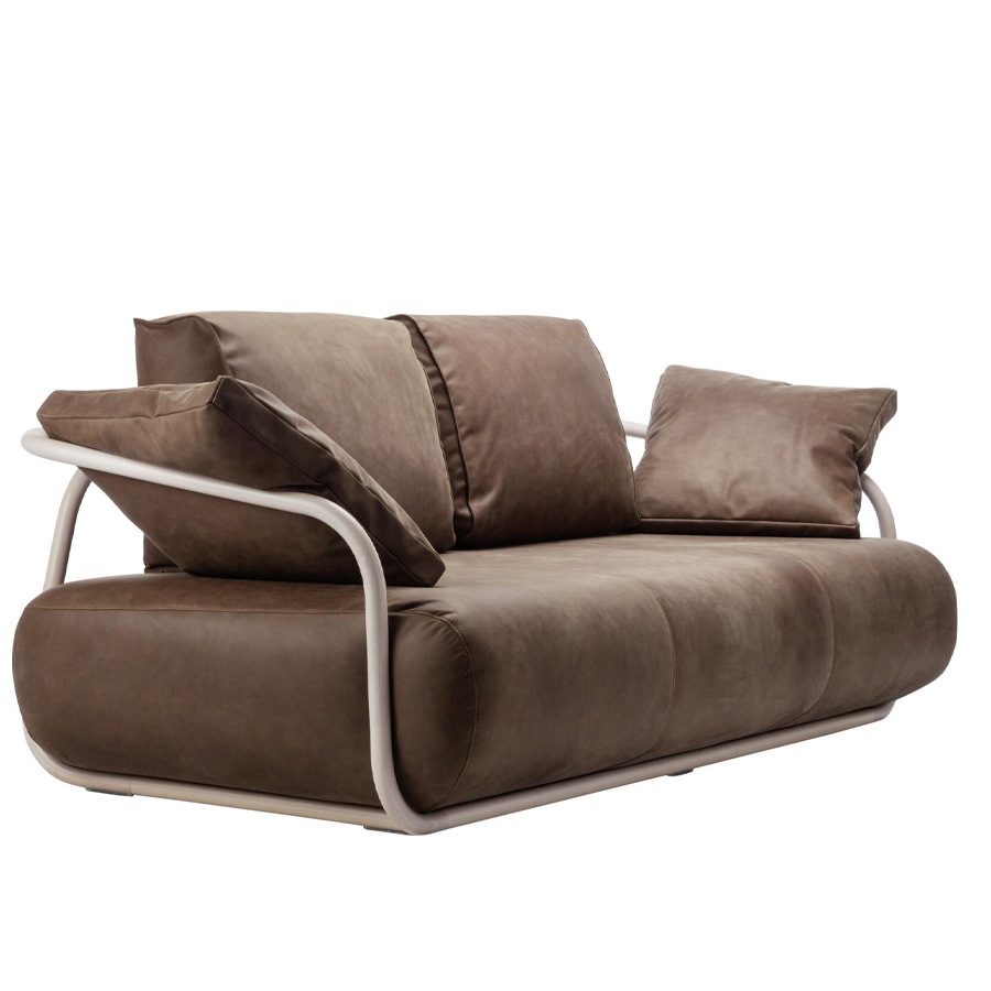 THONET 2002 Bugholzsofa mit Armlehnen - Leder braun