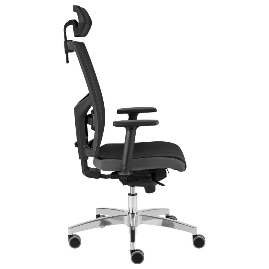 RWH Bürodrehstuhl ERGOFIX Netzrücken schwarz mit Armlehnen und Kopfstütze - Seitenansicht