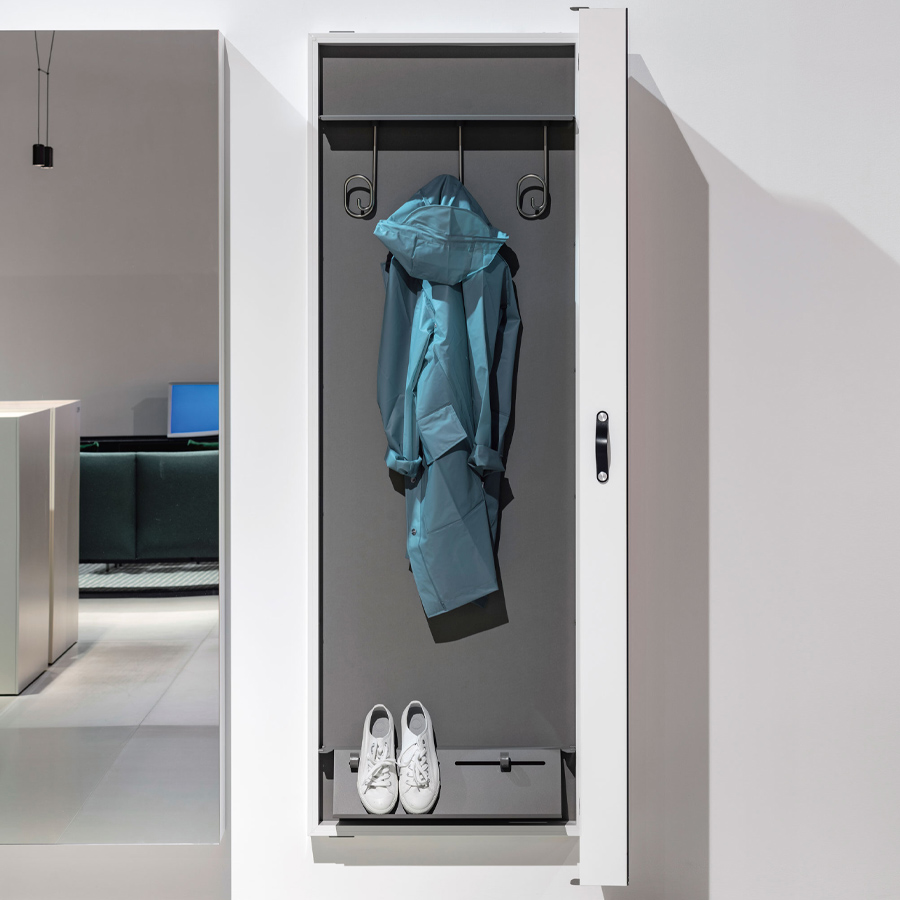 Kristalia BOXOne Spiegelmöbel mit Ledergriff - Ausführung Alu weiß lackiert - Garderobe