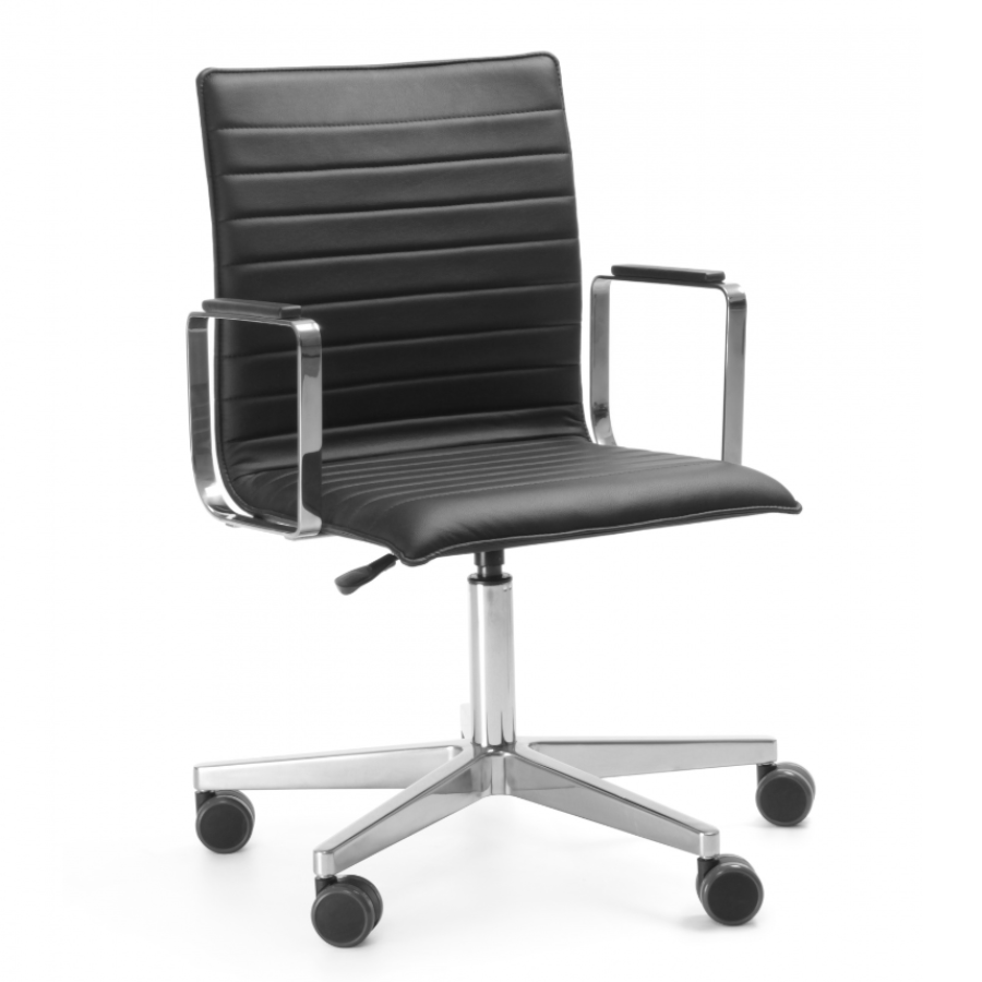 Bejot Orte 3DH Drehstuhl Leder schwarz Verchromte Säule