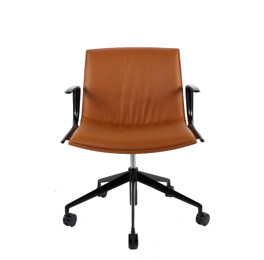 Arper CATIFA Up Leder Elmo soft mit Armlehnen - Drehgestell mit Rollen