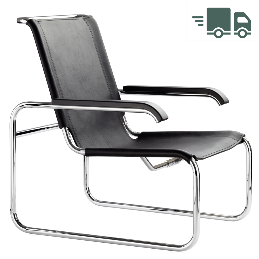 THONET Stahlrohr Loungesessel S 35 mit Armlehnen Leder schwarz