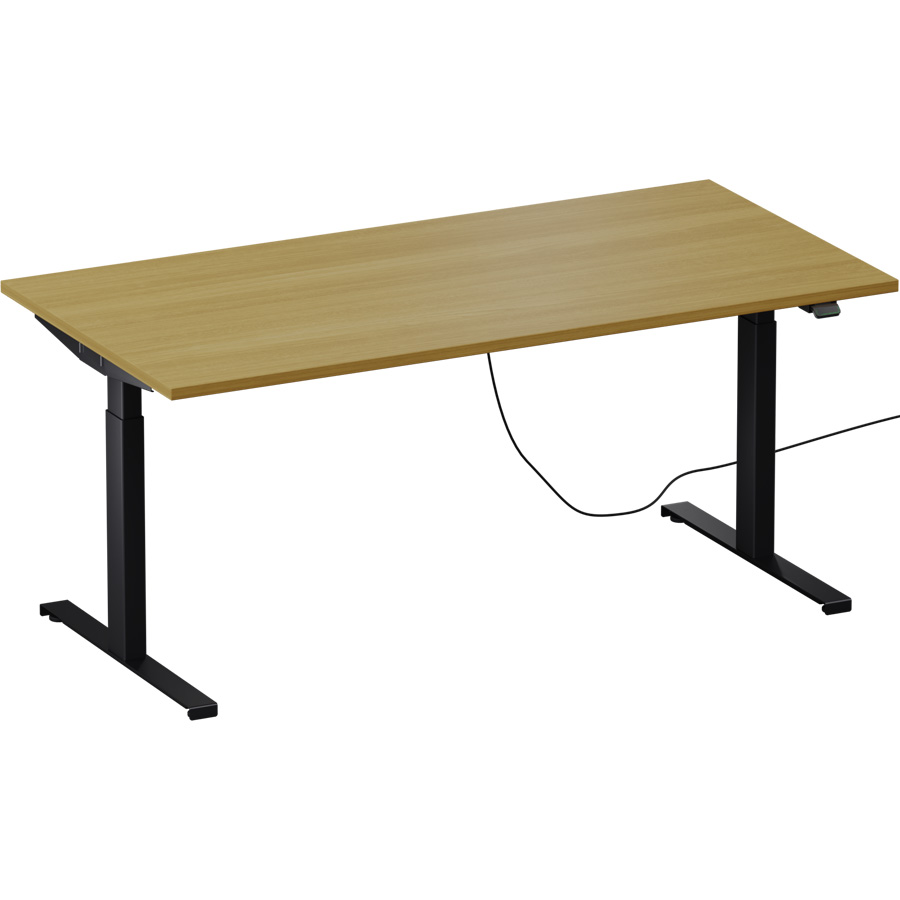 Schreibtisch NewWORK elektrisch höhenverstellbar - Gestell schwarz - Platte Eiche Natur