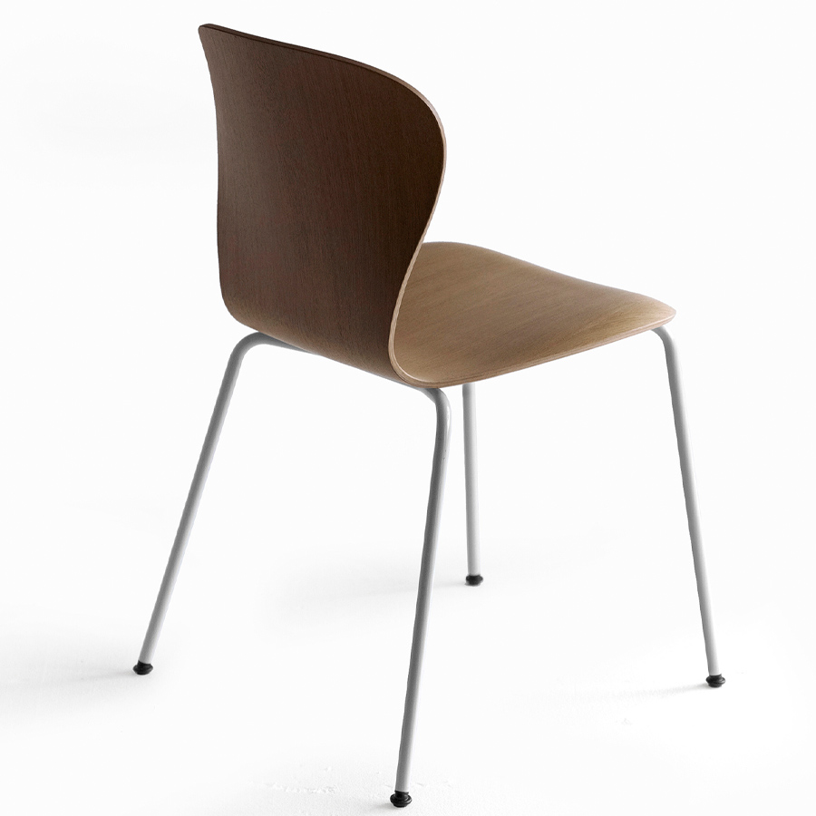 THONET S 220 Formholz-Stuhl Edelholz Eiche - Gestell weiß - Rückansicht