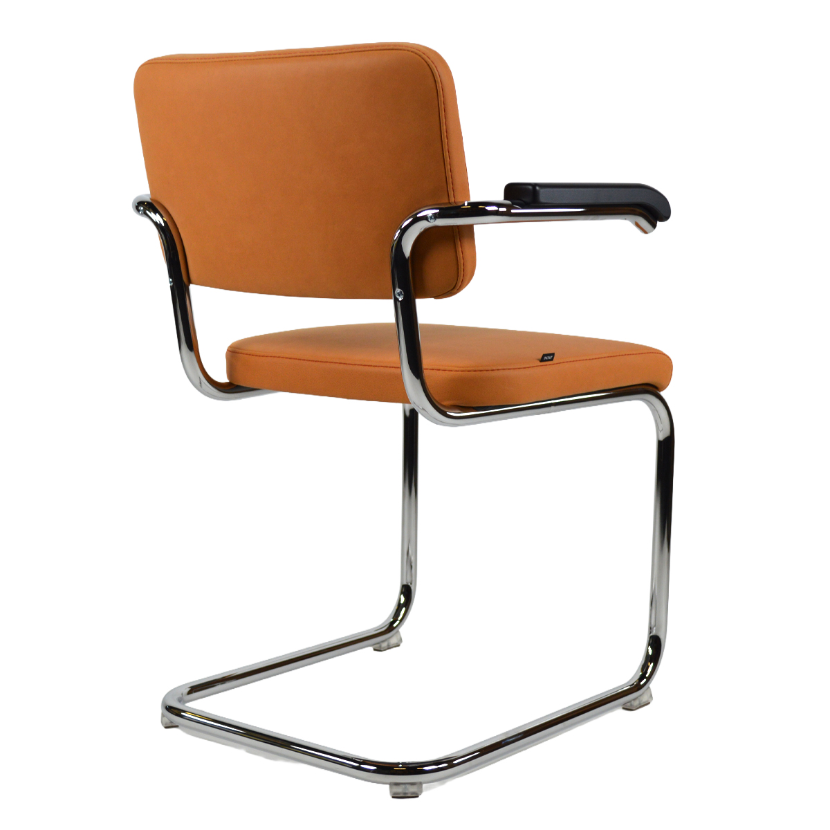 THONET Stahlrohr-Freischwinger S 64 PV | Polstersitz Nubukleder ockerbraun | Armlehnen