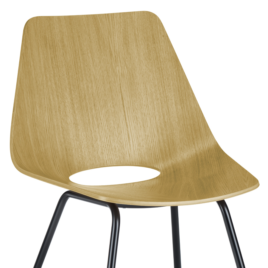 THONET S 661 Stahlrohrstuhl Edelholz Eiche - Gestell schwarz matt - Nahaufnahme