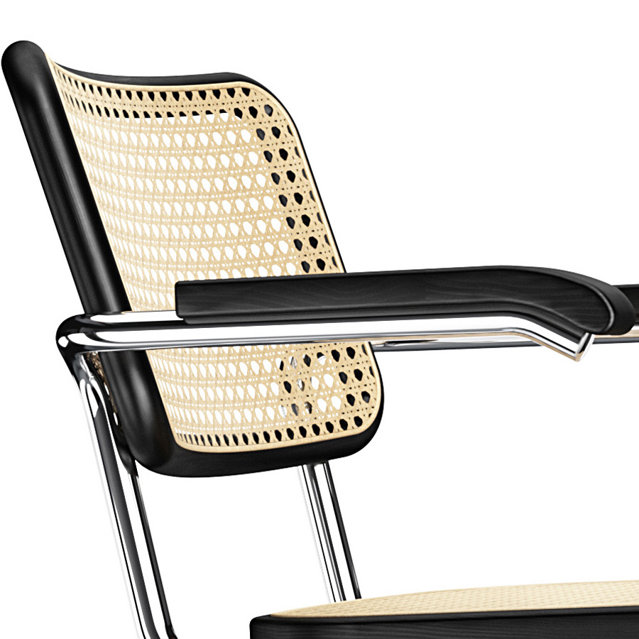 THONET Drehsessel S 64 VDR Atelier mit Armlehnen | Rohrgeflecht-Sitz | Gestell verchromt