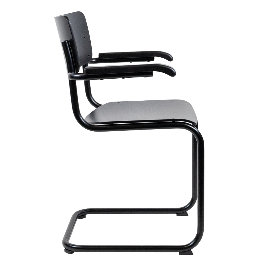 THONET Stahlrohr-Freischwinger S 43 F mit Armlehnen - Seitenansicht