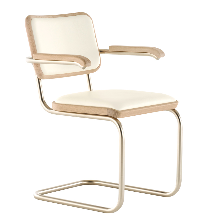 JS. THONET S 64 P NORDIC 03 | Eiche weiß pigmentiert | Leder weiß | Stahlrohr-Freischwinger