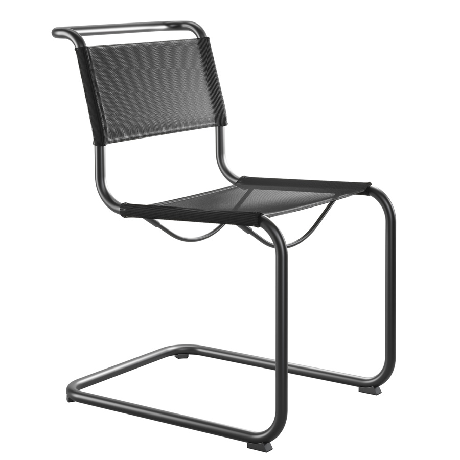 THONET Stahlrohr-Freischwinger S 33 N Outdoor - Netzbespannung und Gestell schwarz