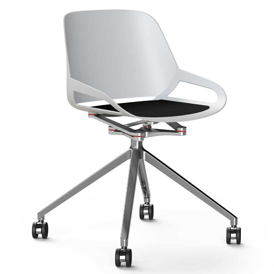 Aeris Numo Fußkreuz Rollen - Sitzschale weiß - Kinematik u. Gestell Alu poliert - Sitzkissen schwarz