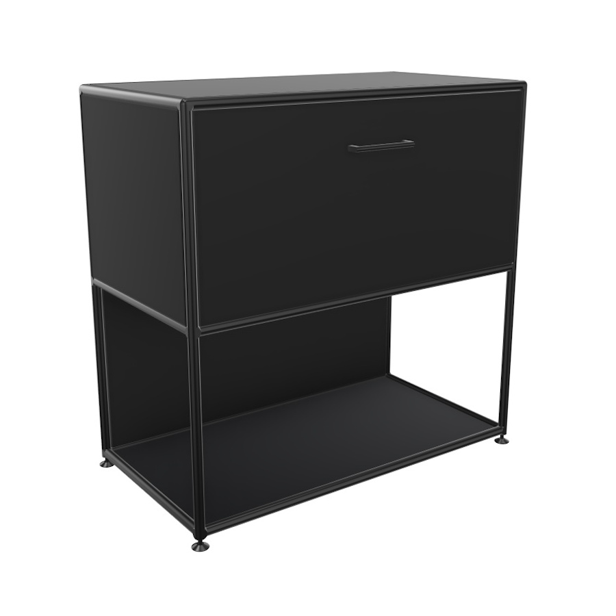 Bosse Regal Black Edition Höhe 2 OH  Breite 80 cm in Melamin Schwarz mit Klappe