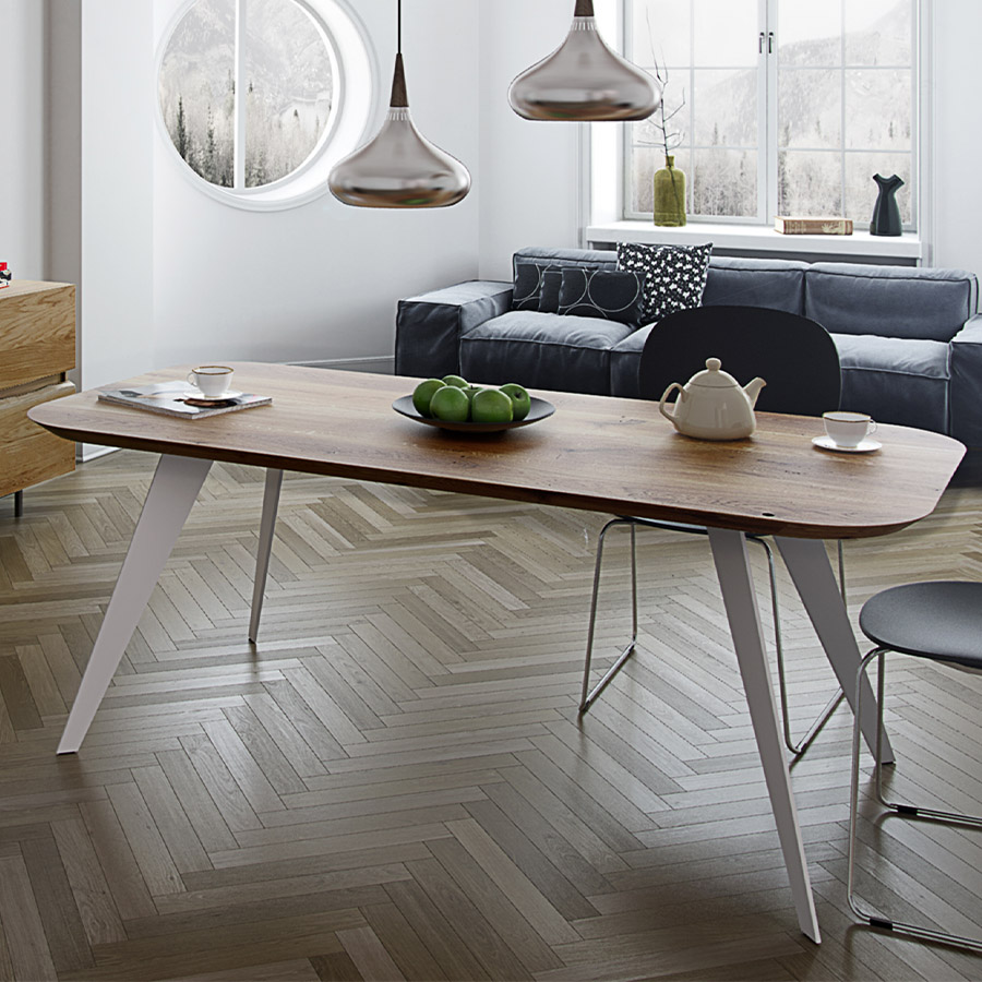 Trebord Enke Tisch, Tischplatte Eiche, Gestell RAL 9010 weiß