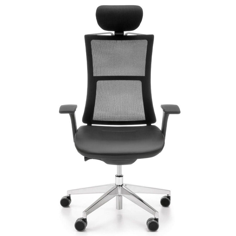 Profim Violle 151 SFL Bürodrehstuhl mit Netzrücken - Leder Sitzpolster + Fußkreuz/Gestell Alu poliert