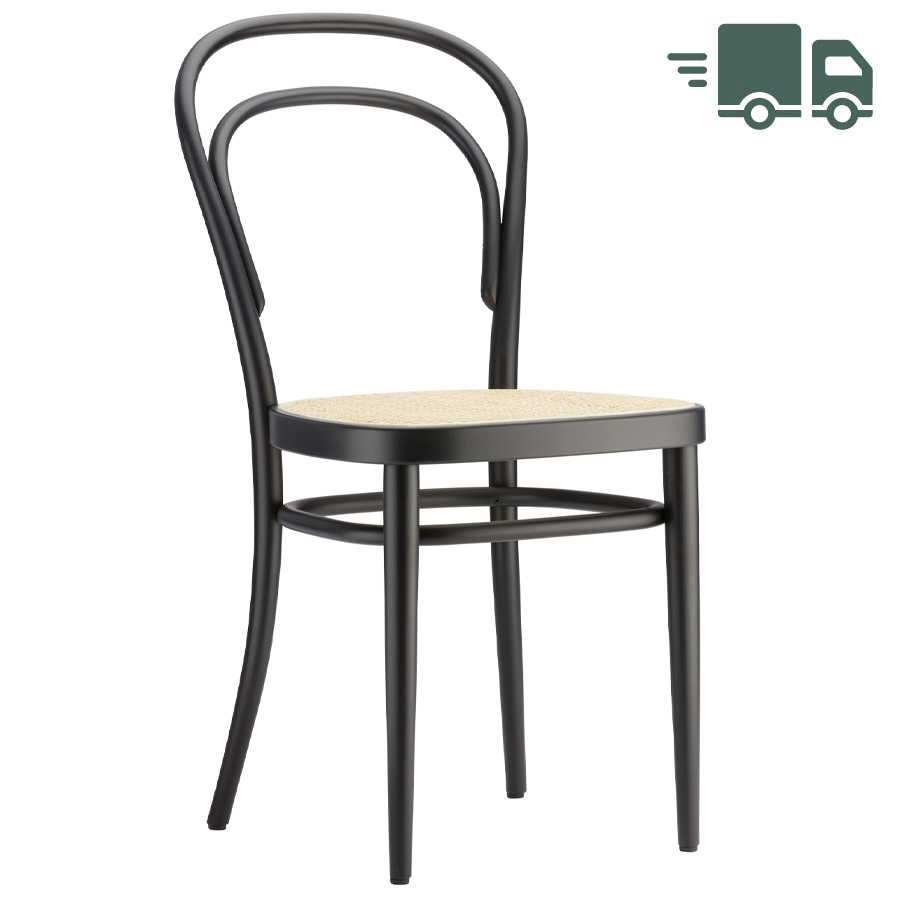THONET 214 Bugholzstuhl Kaffeehausstuhl schwarz mit Rohrgeflecht-Sitz