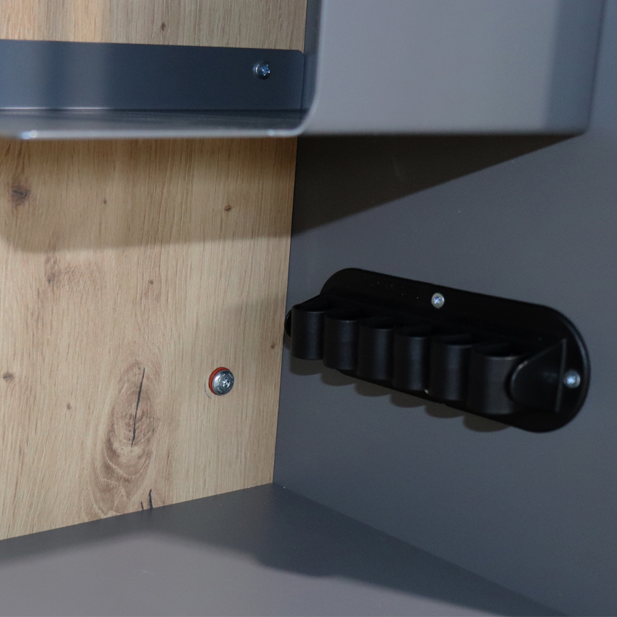 Wandschreibtisch Asteiche-grau - geöffnet - Stiftehalter