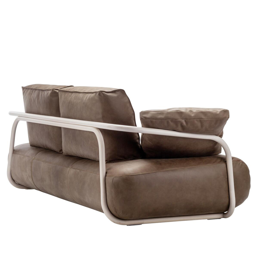 THONET 2002 Bugholzsofa mit Armlehnen - Leder braun