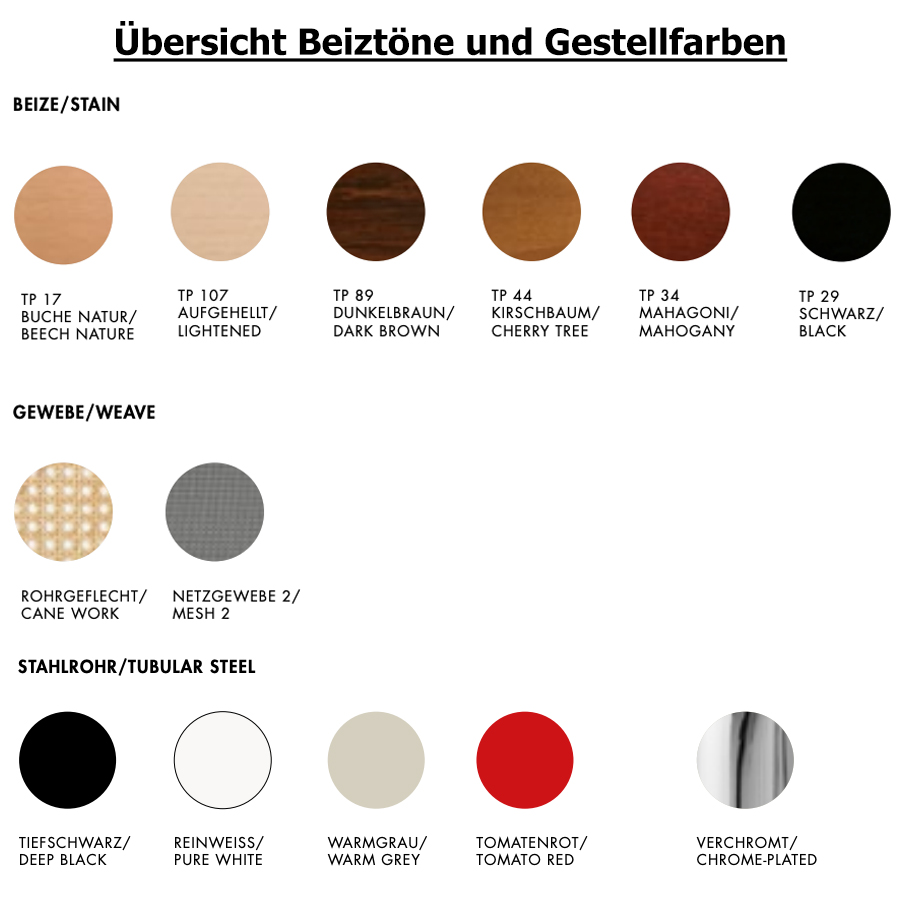 Übersicht Beiztöne und Gestellfarben