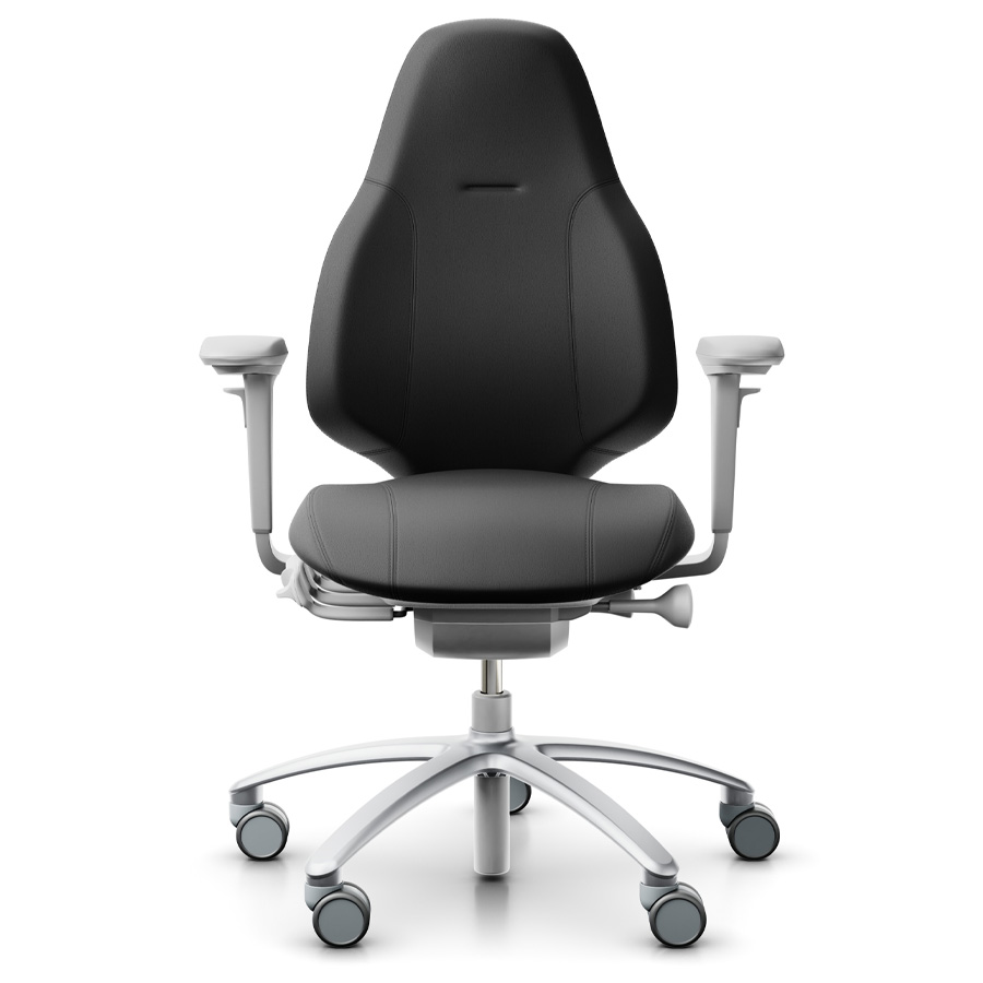 RH Mereo 220 silver-grey mit hoher Rückenlehne und Armlehnen - Leder schwarz - Frontansicht